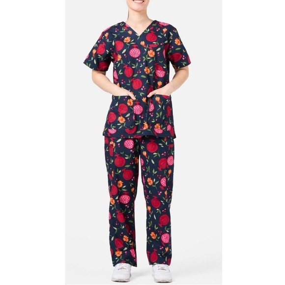 Princess Highway Pants - Princess Highway Unisex Navy Pomegranate Scrub Pant Size L